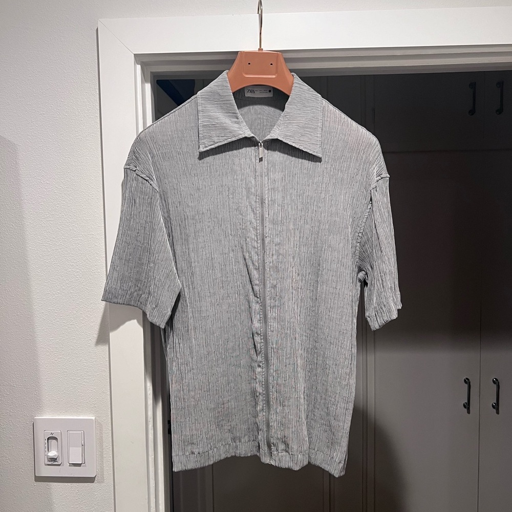 Zara Gray Collared Shirt Set